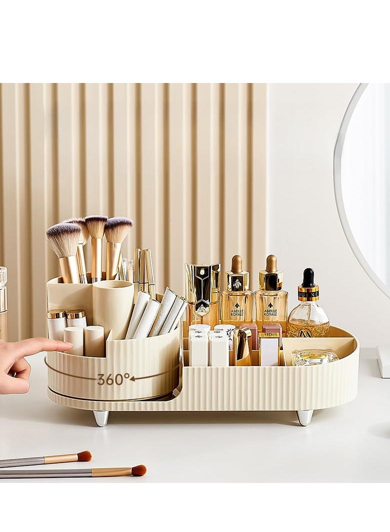 SOLARAE Rotating makeup organizer, with 360° Rotating Makeup Brush Holder, Large Capacity Cosmetics Organizer, Skincare Organizer for Bedroom Dresser Bathroom Vanity Countertop (Cream) - Image 2