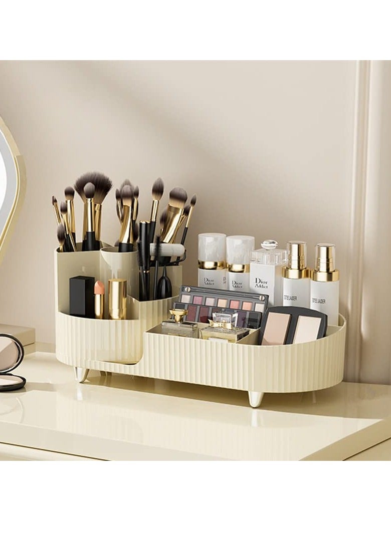 SOLARAE Rotating makeup organizer, with 360° Rotating Makeup Brush Holder, Large Capacity Cosmetics Organizer, Skincare Organizer for Bedroom Dresser Bathroom Vanity Countertop (Cream) - Image 3