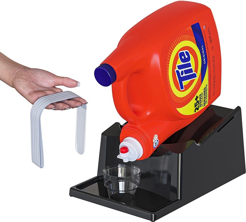Skywin TidyFriend Laundry Detergent Holder Stand with Drip Tray Laundry Soap Holder with NonSlip Rubber Feet for Washing Space Organization Angled Downward Slope for Easy Pouring Black 