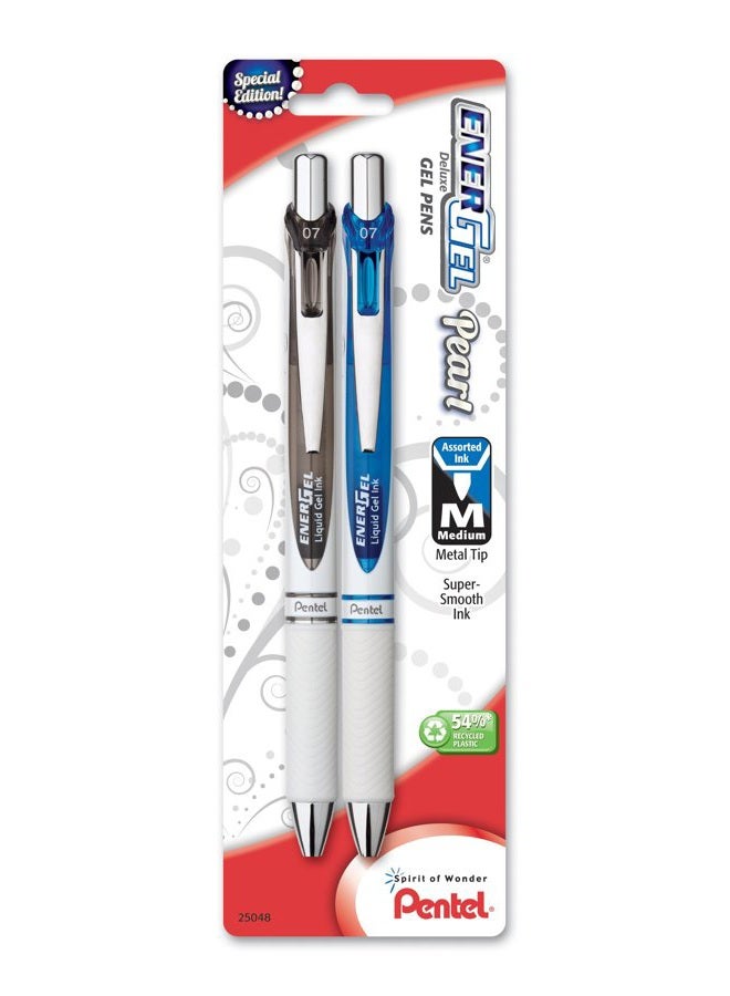 Pentel EnerGel Pearl Deluxe RTX Retractable Liquid Gel Pen, (0.7mm), Black Ink/Blue Ink, 2 Pack (BL77WBP2AC) - Image 1