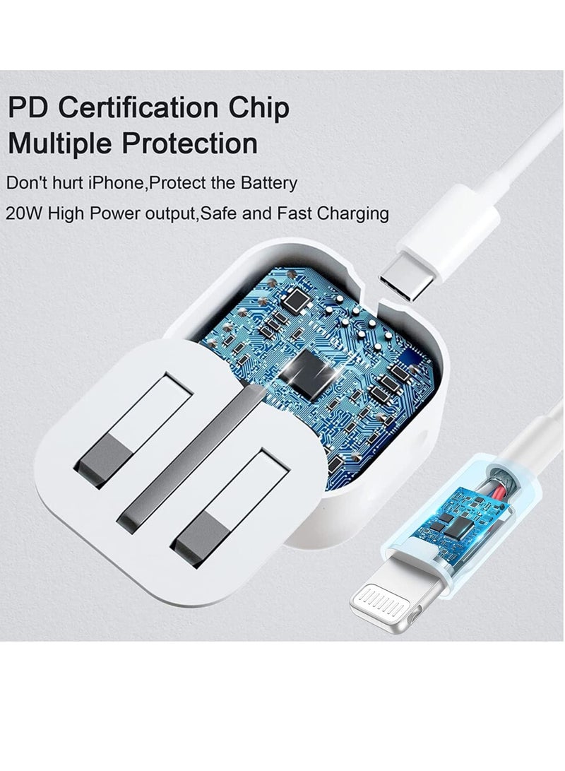 iPhone Charger, iPhone USB C Fast Charger Plug and 2M Cable [Apple MFi Certified] 20W PD Charger Plug Power Adapter with 6FT Cable for iPhone 14/13/12/11 Pro/Pro Max/XS Max/XS/XR/X/SE/8 7 - Image 3