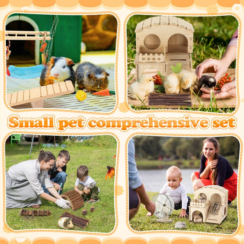 VercanMonth 11 Pcs Hamster Cage Accessories Set, Wooden Hawaii House, Bridge, Exercise Wheel, Swing, Chew Toys & More, Natural Wood Hamster Play Set for Dwarf Hamsters, Rat Mice Small Animals Habitat - Image 5