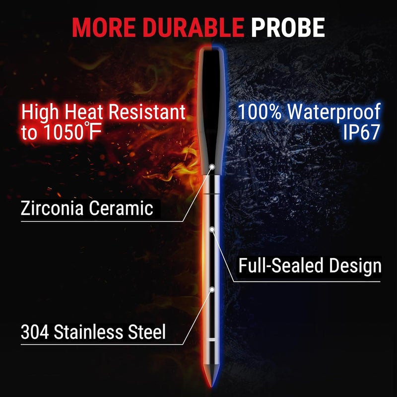 ThermoPro ترمومتر لحوم لاسلكي TempSpike Plus 600 قدم مع 2 مسبار ملون، ترمومتر لحوم بلوتوث لاسلكي مع معزز LCD للطهي والشواء المدخن - Image 4