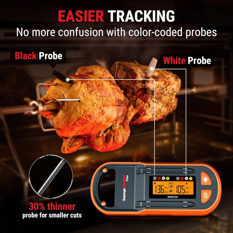 ThermoPro ترمومتر لحوم لاسلكي TempSpike Plus 600 قدم مع 2 مسبار ملون، ترمومتر لحوم بلوتوث لاسلكي مع معزز LCD للطهي والشواء المدخن - Image 3
