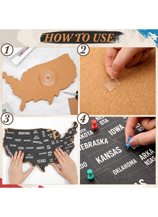 Queekay Usa Travel Map 16 X 12 X 0.6 Inch Us Cork Board Map With 10 Push Pins 1 Roll Double Sided Adhesive 3D United States Map Home Office Classroom Wall Decor For Tracing Past And Future Travel Art  - Image 3