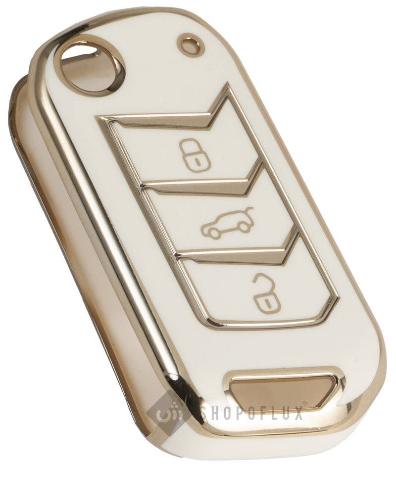 Shopoflux® TPU Key Cover Compatible with Mahindra Scorpio N | 3XO | XUV 300 | Marazzo | XUV 700 | XUV 400 ev | Bolero | Thar Roxx 3 Button Flip Key (White) - Image 1
