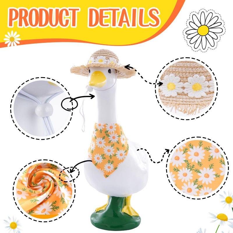TAKEALOOKO Daisy Flower Outfit for Porch Goose - 2Pcs Summer Goose Clothes with Yellow Floral Hat & Bib Accessories for 23â€ Cement or Plastic Gooses Statue, Garden Lawn Porch Decoration - Image 4
