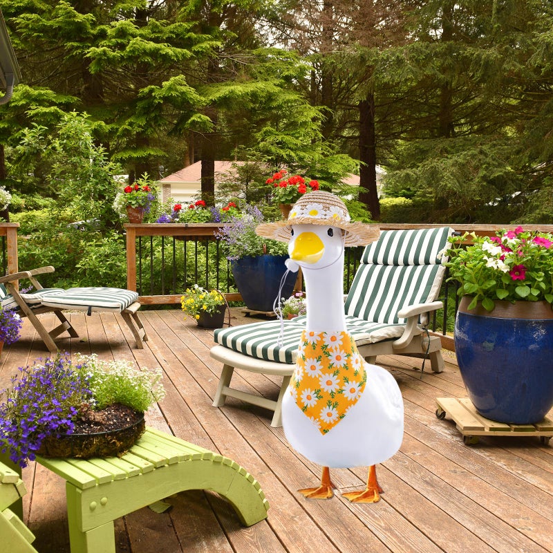 TAKEALOOKO Daisy Flower Outfit for Porch Goose - 2Pcs Summer Goose Clothes with Yellow Floral Hat & Bib Accessories for 23â€ Cement or Plastic Gooses Statue, Garden Lawn Porch Decoration - Image 3