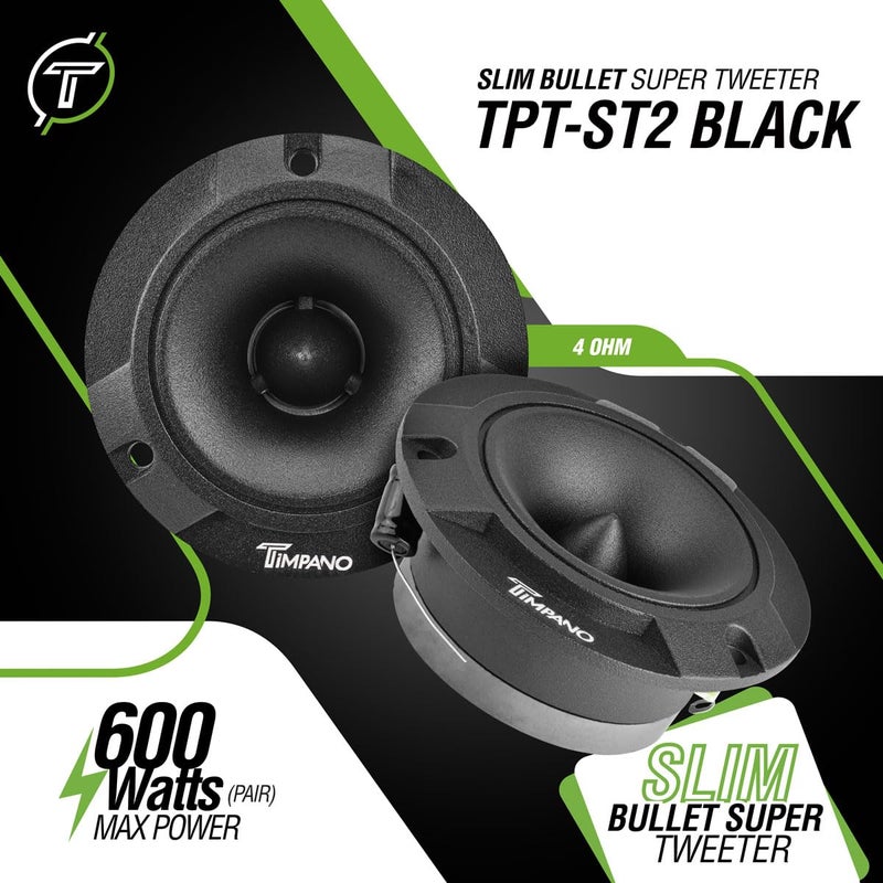 Timpano TPT-ST2 Black Slim Super Tweeter, 600 Watts 4 Ohm, 105 dB, 1 in Voice Coil, 3.85 inch Pro Car Sound System Bullet Tweeters (Pair) - Image 2
