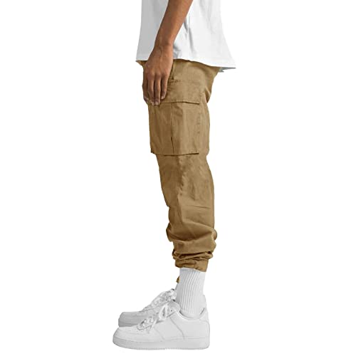 WZIKAI Mens Cargo Pants Casual Joggers Hiking Pants Loose Straight Athletic Workout Sweatpants with Pockets Khaki M - Image 3