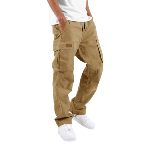 WZIKAI Mens Cargo Pants Casual Joggers Hiking Pants Loose Straight Athletic Workout Sweatpants with Pockets Khaki M - Image 1