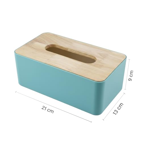 oddpod™ Modern Pine Wood & Plastic Tissue Paper Holder & Napkin Dispenser for Office, Living Room, Bedroom, Night Stand & Desk - Teal - Image 3