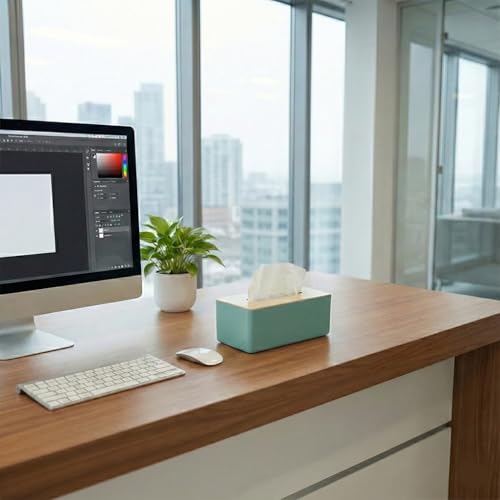 oddpod™ Modern Pine Wood & Plastic Tissue Paper Holder & Napkin Dispenser for Office, Living Room, Bedroom, Night Stand & Desk - Teal - Image 2