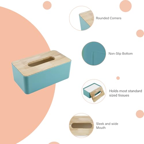 oddpod™ Modern Pine Wood & Plastic Tissue Paper Holder & Napkin Dispenser for Office, Living Room, Bedroom, Night Stand & Desk - Teal - Image 4