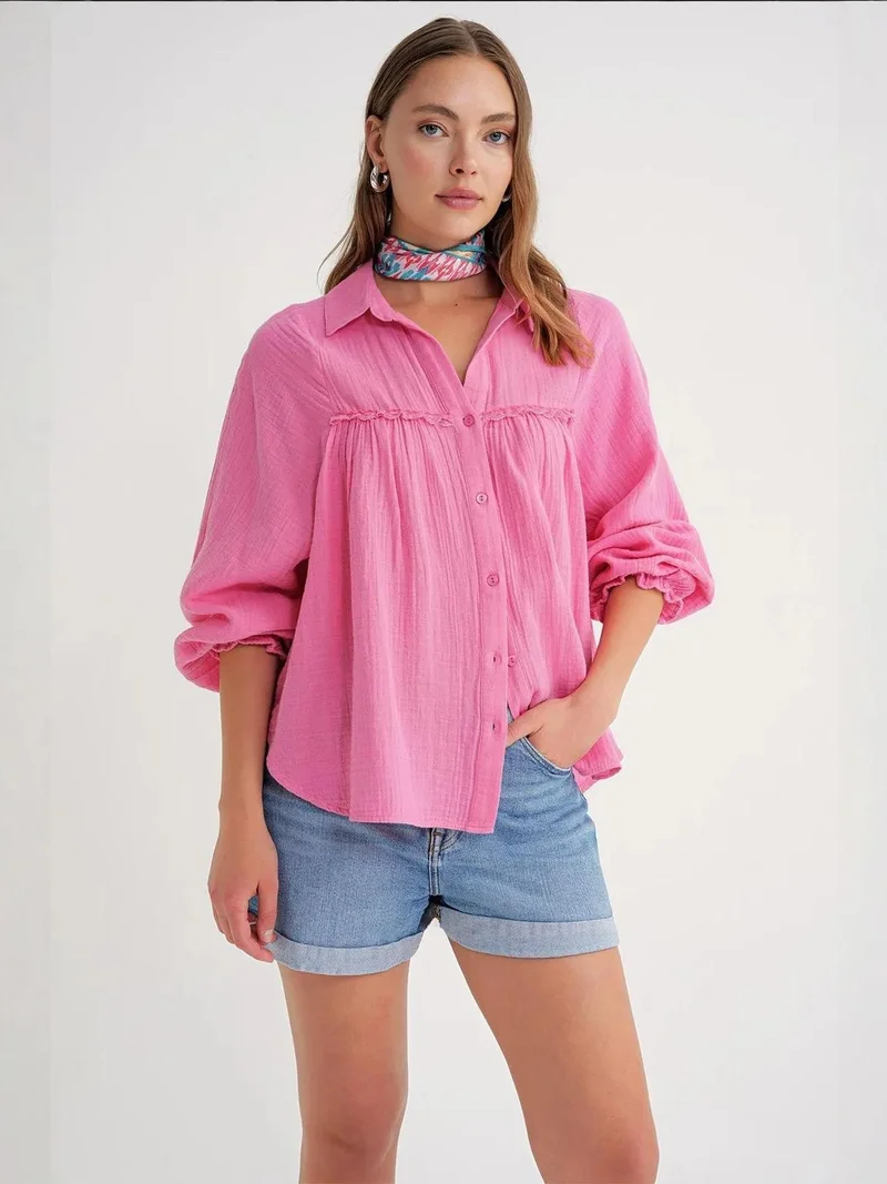 MixRay Mixray Textured Cotton Button-Up Shirt