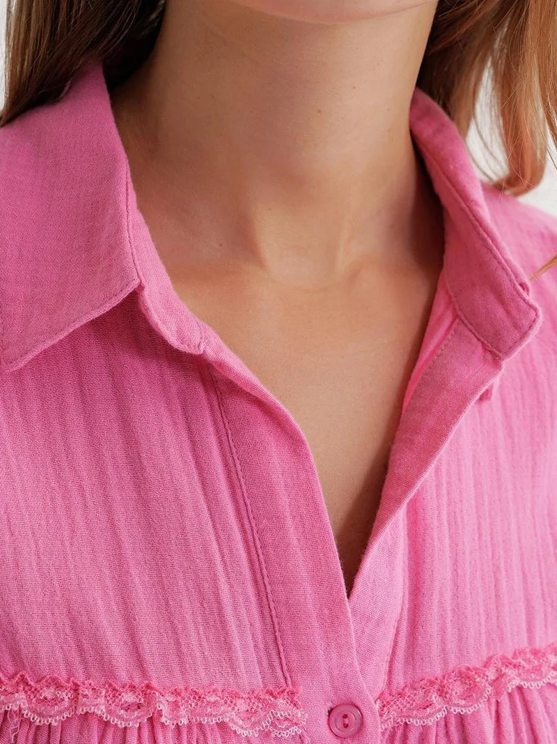 Mixray Powder Pink Mixray Textured Cotton Button-Up Shirt for Women | Best Price UAE