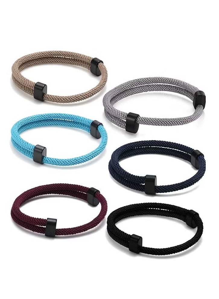 مجموعة أساور من 6 قطع من الحبال المضفرة البحرية، سوار مضفر قابل للتعديل مصنوع يدويًا من خيوط بحرية مع عقدة معدنية للرجال والنساء والصداقة - Image 1