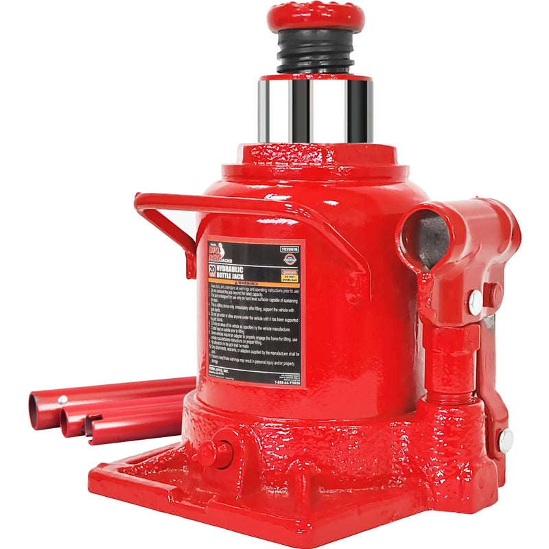 BIG RED T92007A Torin Hydraulic Stubby Low Profile Welded Bottle Jack 20 Ton 40000 lb Capacity Red