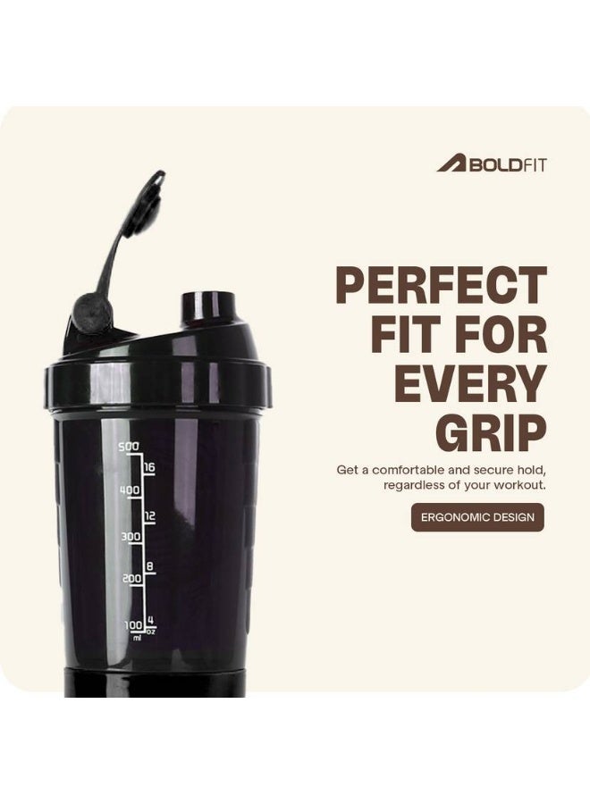 BOLDFIT BOLDFIT Shaker Bottles For Protein Gym Sipper Bottle With Compartments Men Women 500 ml Shaker  (Pack of 1, Black, Plastic)  - Image 5