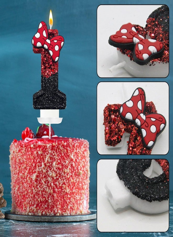 JonesLi 1Th Birthday Candle for Cake，Red with Bowknot Candles,Red Birthday Decorations, Fits Minnie Mouse Birthday Decorations，for Minnie Mouse Party Decorations，Girls Pink Birthday Decorations - Image 3