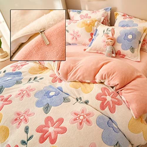 LMONMOO Pink Duvet Cover Twin, Fluffy Comforter Cover Set, Kawaii Bedding Sets for Girl Ultra Soft Cute Floral Bed Set for Kids (Flower, Twin) - Image 4