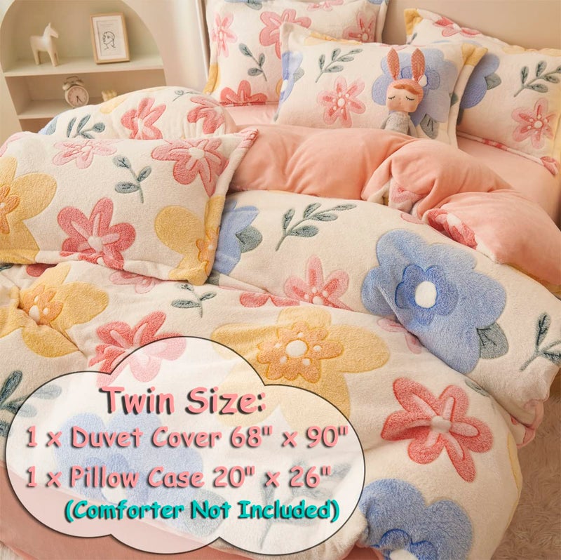 LMONMOO Pink Duvet Cover Twin, Fluffy Comforter Cover Set, Kawaii Bedding Sets for Girl Ultra Soft Cute Floral Bed Set for Kids (Flower, Twin) - Image 5