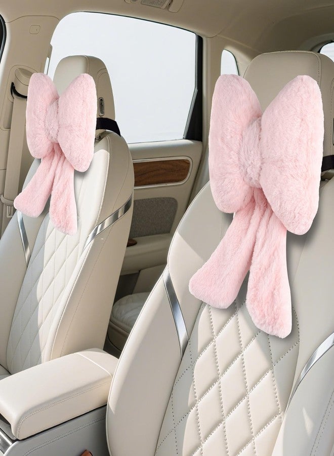 iHUFeather 2 Pack Bow Car Headrest Pillows Plush Neck Pillows for Travel Driving Office Chair Head Support Cushions, Also Cute Car Decor Accessories for Women (Pink) - Image 1