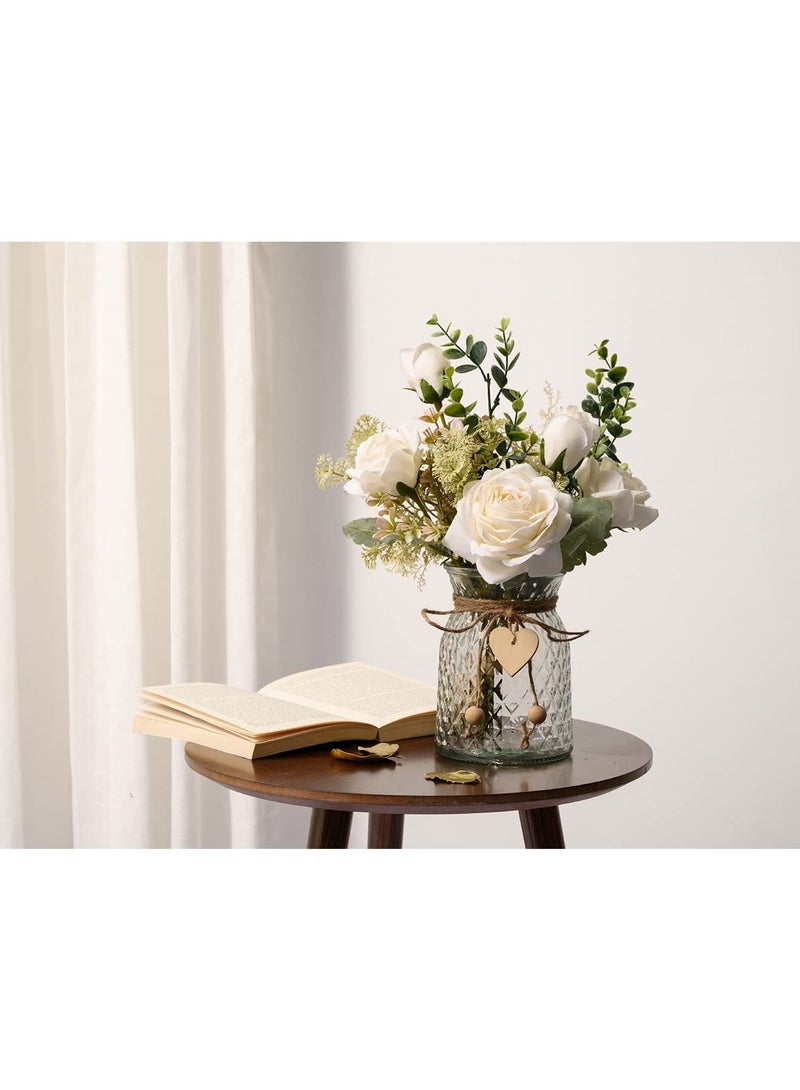 زهور صناعية، ورود حريرية، تنسيق زهور بيضاء صناعية مناسب لتزيين المنزل والمكتب، وقطعة مركزية لطاولة الطعام - Image 5