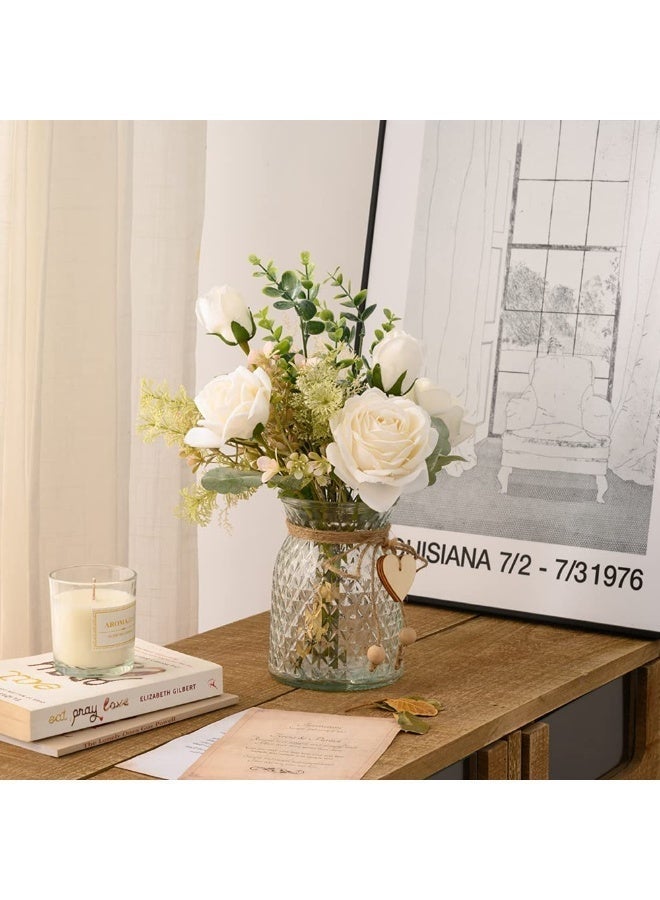 زهور صناعية، ورود حريرية، تنسيق زهور بيضاء صناعية مناسب لتزيين المنزل والمكتب، وقطعة مركزية لطاولة الطعام - Image 4