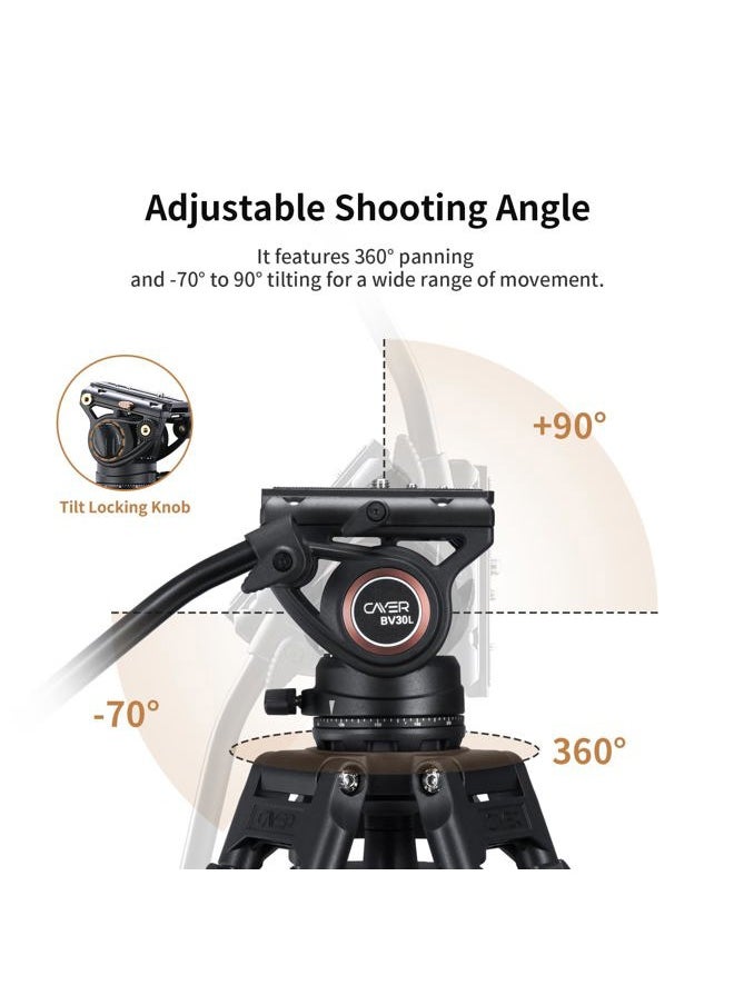 Cayer - BV30L Video Tripod System, 72" Heavy Duty Aluminum Twin Tube Tripod with K3 Fluid Head, 75mm Flat Base, Max Load 13.2lbs, for DSLR Cameras, Camcorders, Includes 2 Quick Release Plates - Image 1