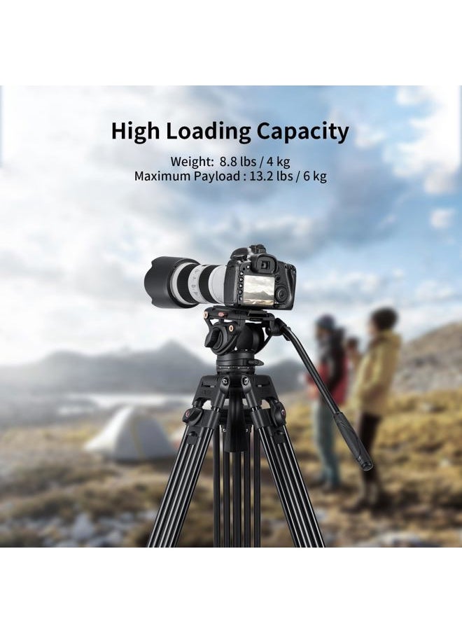 Cayer - BV30L Video Tripod System, 72" Heavy Duty Aluminum Twin Tube Tripod with K3 Fluid Head, 75mm Flat Base, Max Load 13.2lbs, for DSLR Cameras, Camcorders, Includes 2 Quick Release Plates - Image 1
