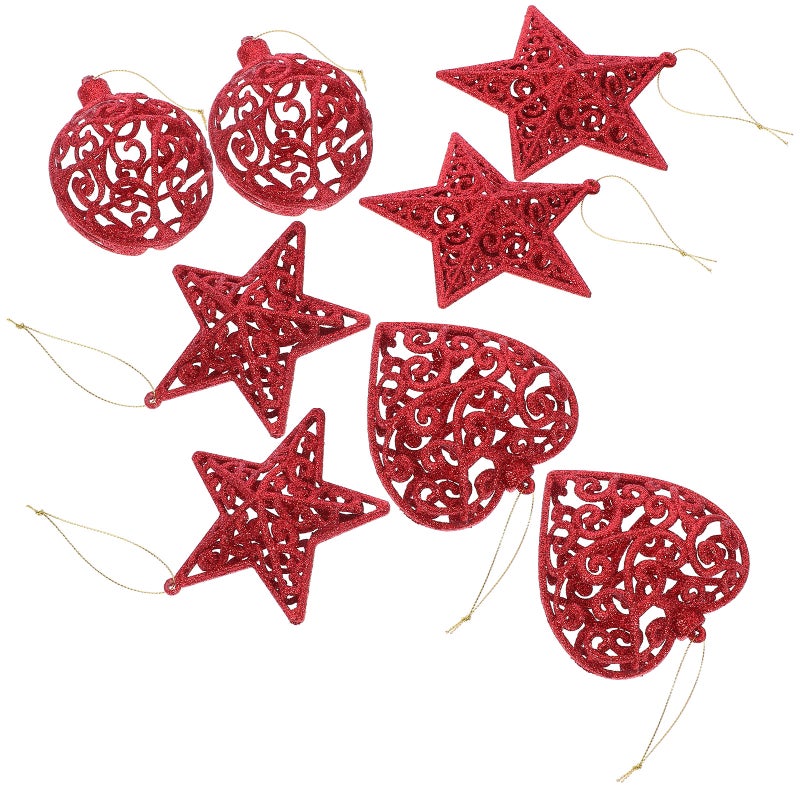 8 Pcs Hanging Pendants Five-pointed Star Ornament Hollow Out Pendant - Image 1