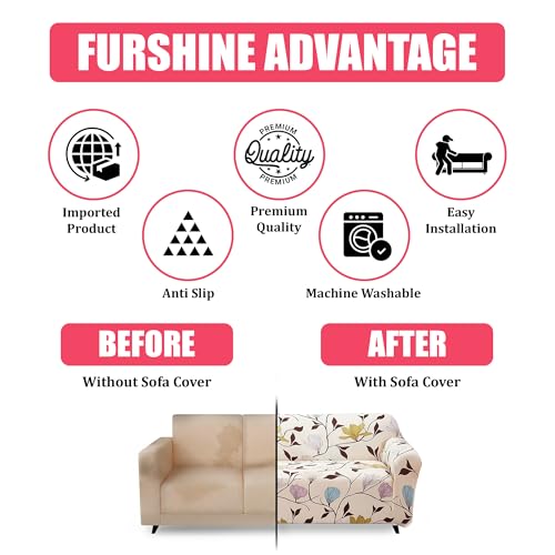 Furshine Sofa Cover 3 Seater and 2 Seater Fully Covered 5 Seater Sofa Cover Non-Slip Sticky Elastic Stretchable Sofa Set Imported Slipcover Protector Cream Brown Leaf, Five Seater (3+1+1) - Image 3