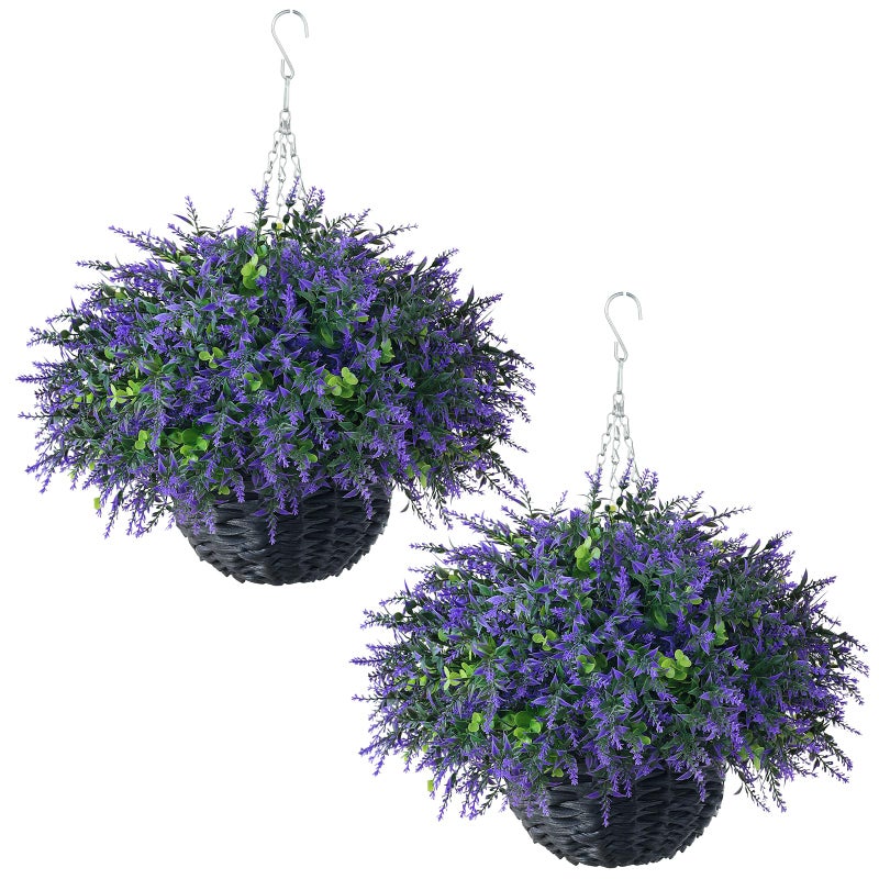 GLIDLION Artificial Eucalyptus & Lavender Hanging Basket (2 Pieces) - Realistic Fake Hanging Plants Set, Outdoor Faux Eucalyptus Leaves for Farmhouse Eaves Porch Decor | Spring,Summer,All Season - Image 1