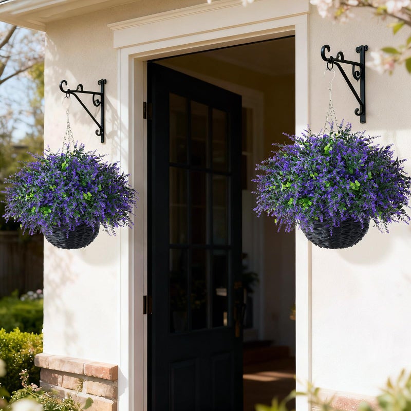GLIDLION Artificial Eucalyptus & Lavender Hanging Basket (2 Pieces) - Realistic Fake Hanging Plants Set, Outdoor Faux Eucalyptus Leaves for Farmhouse Eaves Porch Decor | Spring,Summer,All Season - Image 2
