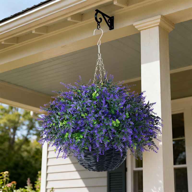 GLIDLION Artificial Eucalyptus & Lavender Hanging Basket (2 Pieces) - Realistic Fake Hanging Plants Set, Outdoor Faux Eucalyptus Leaves for Farmhouse Eaves Porch Decor | Spring,Summer,All Season - Image 4