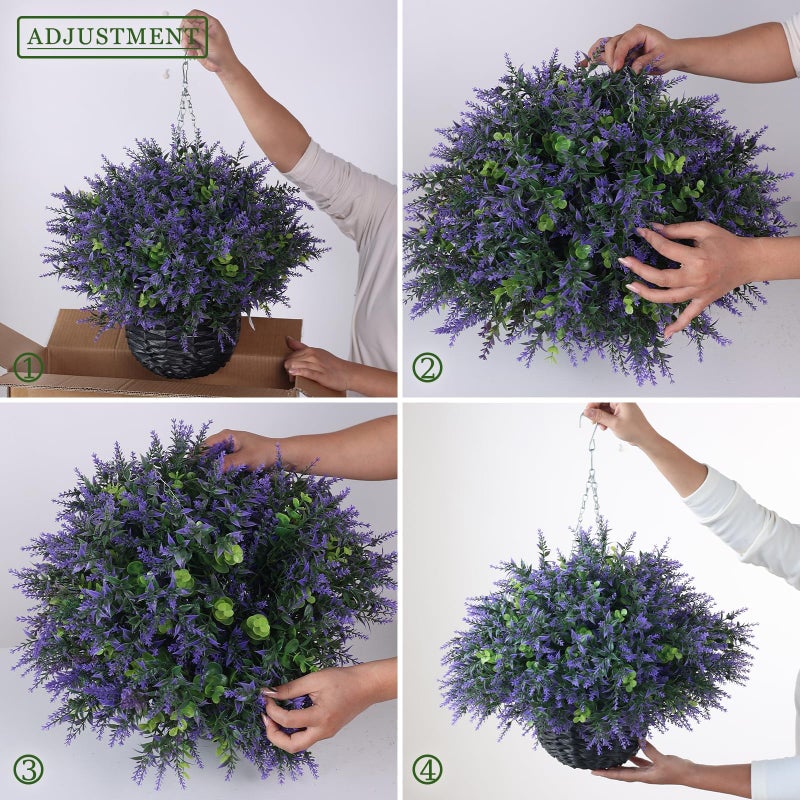 GLIDLION Artificial Eucalyptus & Lavender Hanging Basket (2 Pieces) - Realistic Fake Hanging Plants Set, Outdoor Faux Eucalyptus Leaves for Farmhouse Eaves Porch Decor | Spring,Summer,All Season - Image 5