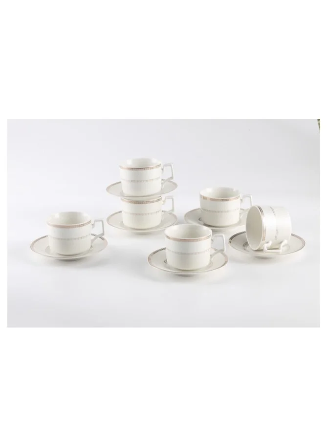 Shallow Shallow New Bone China Rosa Tea Cup & Saucer Set, 220ml (White, 6 Cups, 6 Saucer)
