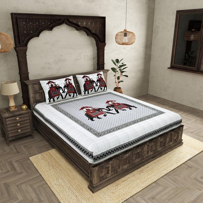 290 TC PREMIUM COTTON ROYAL SAWARI SUPER KING SIZE DOUBLE BEDSHEET WITH 2 PILLOW COVERS118 X 118 METAL GREY