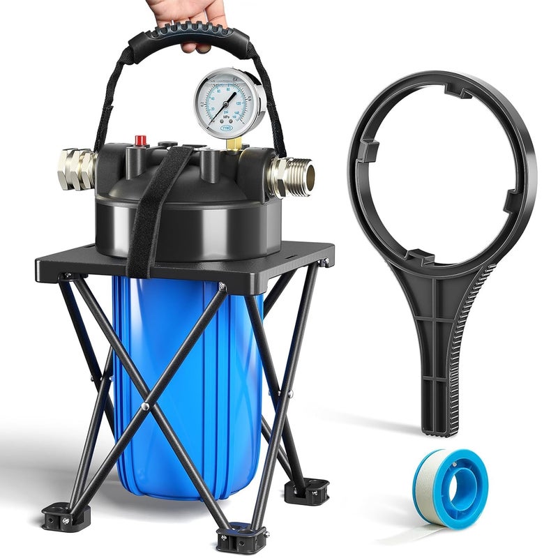Hansing 6-Layer RV Water Filter with Stand and Pressure Gauge, 3/4" GHT Metal Threads Inline Water Filter, Removes Sediments, Chlorine, VOCs, Heavy Metals, Bad Taste, Odor, and More - Image 1
