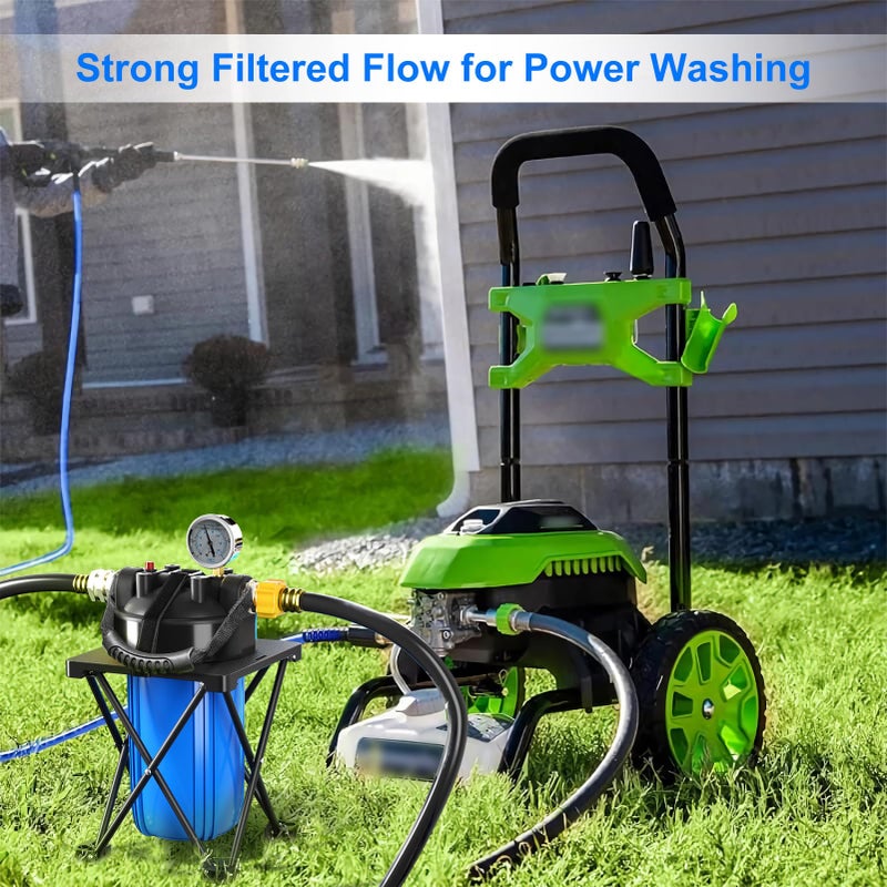 Hansing 6-Layer RV Water Filter with Stand and Pressure Gauge, 3/4" GHT Metal Threads Inline Water Filter, Removes Sediments, Chlorine, VOCs, Heavy Metals, Bad Taste, Odor, and More - Image 4