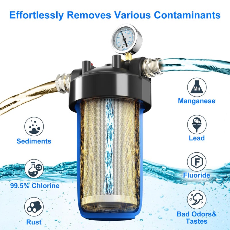 Hansing 6-Layer RV Water Filter with Stand and Pressure Gauge, 3/4" GHT Metal Threads Inline Water Filter, Removes Sediments, Chlorine, VOCs, Heavy Metals, Bad Taste, Odor, and More - Image 5