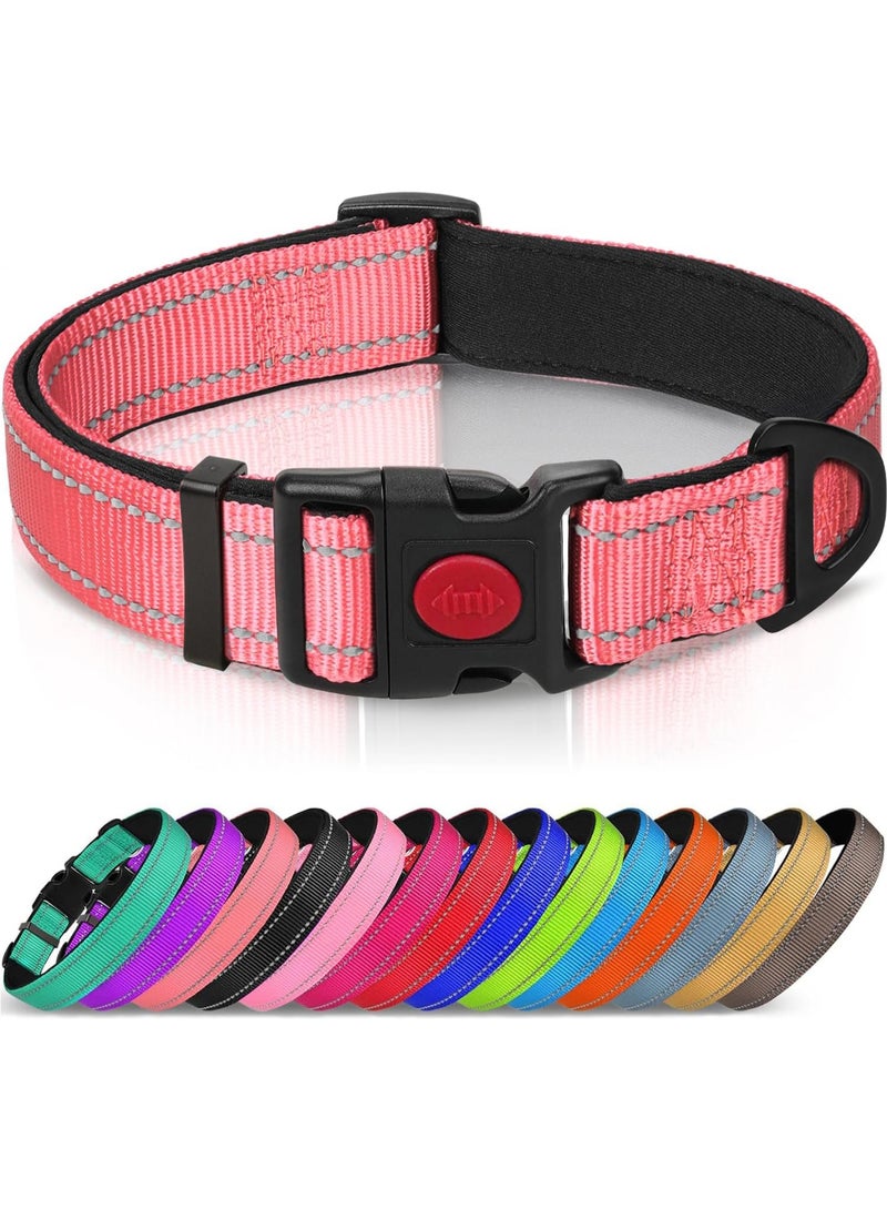 Q TRIPLE A Reflective Dog Collar with Soft Neoprene Padding, Metal D-Ring and Adjustable Length, Premium Nylon Material (Color: Baby Pink) - Image 1