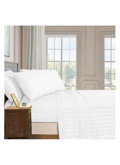 MIRFA Experience Ultimate Luxury with Our Elegant Comfort 3-Piece Damask Stripe Super King Size Bed Sheet Set – 300 Thread Count, Wrinkle Resistant, and Made in Pakistan  - Image 1