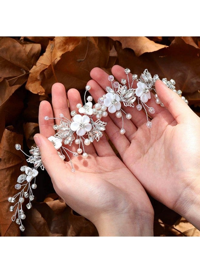GORAIS Flower Bride Wedding Hair Vine Crystal Bridal Headpieces Pearl Hair Accessories For Women And Girls (A-Silver) - Image 1