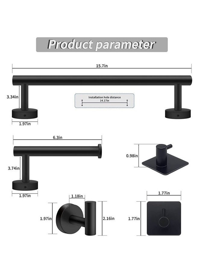 Generic - 5-Pieces Matte Black Bathroom Accessories Set Stainless Steel Bathroom Hardware Set Bath Towel Bar Set Towel Racks for Bathroom Wall Mounted - Image 1