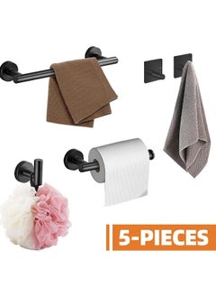 5-Pieces Matte Black Bathroom Accessories Set Stainless Steel Bathroom Hardware Set Bath Towel Bar Set Towel Racks for Bathroom Wall Mounted