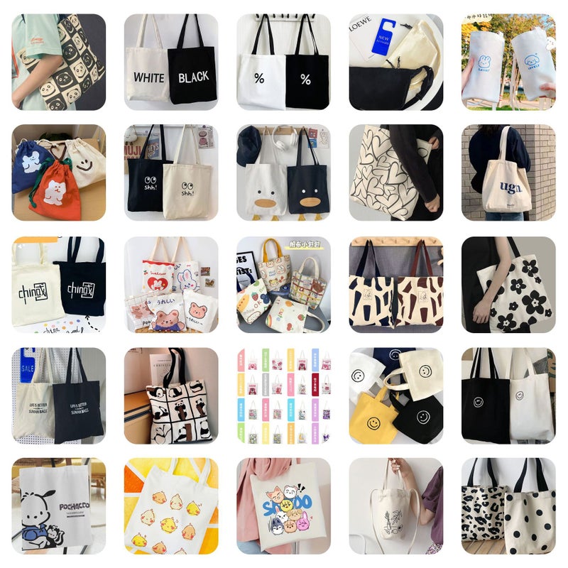 Cartoon Canvas Bag Hand Carrying Single Shoulder Student Tutors' Literature All-Match Four Seasons Portable Cloth Bag Commuter Bag For Women - Image 2