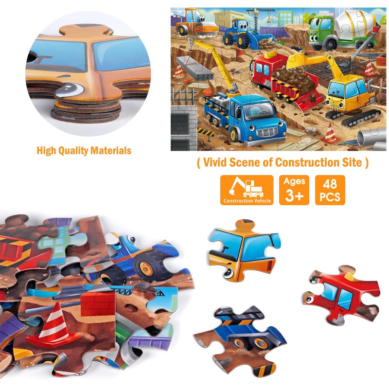 IFLOVE Jumbo Floor Puzzle for Kids,Construction Site Jigsaw Large Puzzles,48 Piece Construction Vehicle Puzzle for Toddler Ages 3-5,Children Learning Preschool Educational Toys,Gift for 4-8 Years Old - Image 4