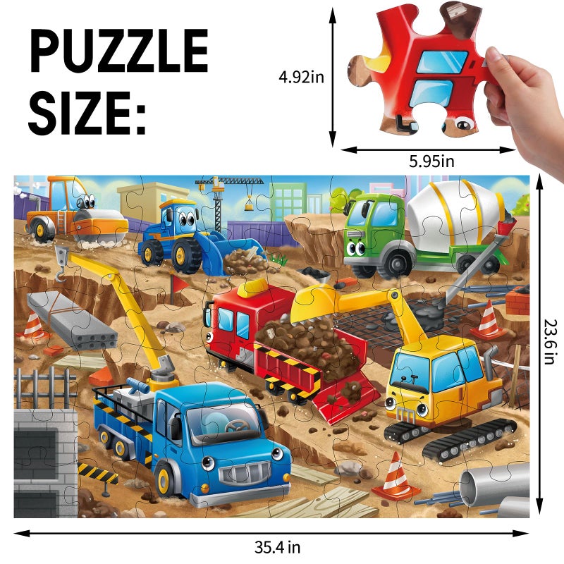 IFLOVE Jumbo Floor Puzzle for Kids,Construction Site Jigsaw Large Puzzles,48 Piece Construction Vehicle Puzzle for Toddler Ages 3-5,Children Learning Preschool Educational Toys,Gift for 4-8 Years Old - Image 2